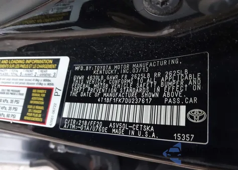 2013 Toyota Camry Se из США, поврежденный, VIN 4T1BF1FK7DU237617